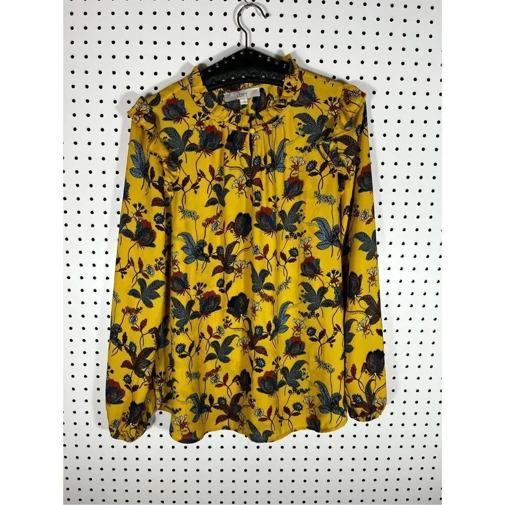 Loft floral ruffled trim blouse size S
